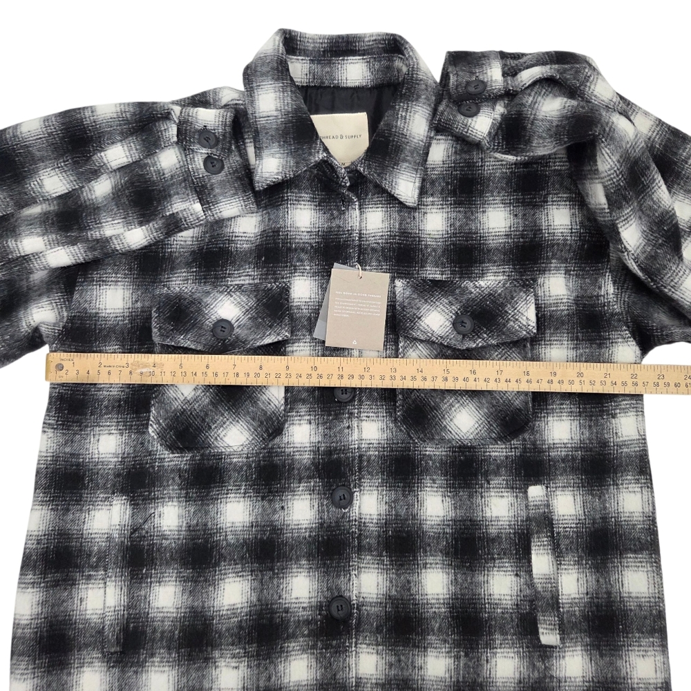 Thread & Supply Plaid Shacket Flannel Shirt Jacket NEW Womens Medium Black White - Picture 11 of 14